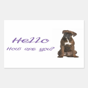 Hallo / Hi Boxer Welpe Hund Grußaufkleber Rechteckiger Aufkleber