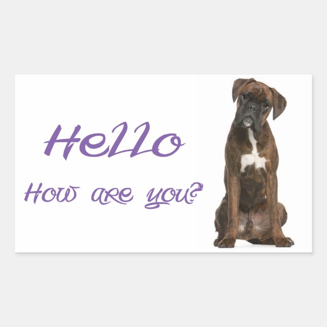 Hallo / Hi Boxer Welpe Hund Grußsticker Rechteckiger Aufkleber (Vorderseite)