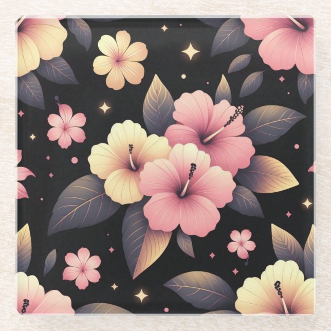 Hallo Hibiskus Glasuntersetzer (Vorderseite)