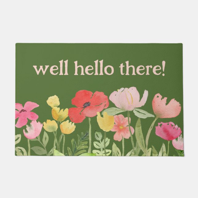 Hallo, hier Blume in Aquarellfarben Begrüßungsmatt Fußmatte (Vorderseite)