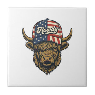 Hallo Highland-Kuh Patriotisches Vintage-Western-D Fliese
