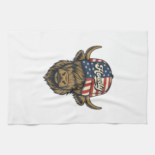 Hallo Highland-Kuh Patriotisches Vintage-Western-D Geschirrtuch