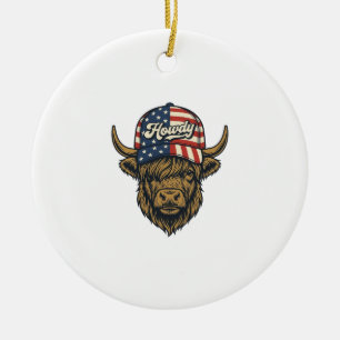 Hallo Highland-Kuh Patriotisches Vintage-Western-D Keramik Ornament