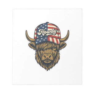 Hallo Highland-Kuh Patriotisches Vintage-Western-D Notizblock