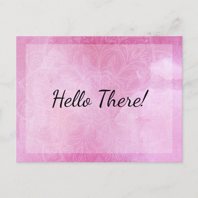 "Hallo!" Hinweis: Mandala mit rosa Wasserfarbe Postkarte (Vorderseite)