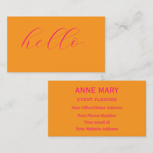 Hallo Hot Pink Orange Schriftart Skript Farbige Visitenkarte