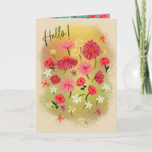 Hallo ! Hübsche, handgestrichene, rosa Blume Dankeskarte
