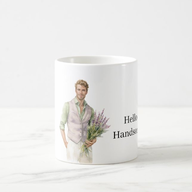 Hallo hübscher Mann Lavendelblumen Kaffeetasse (Mittel)
