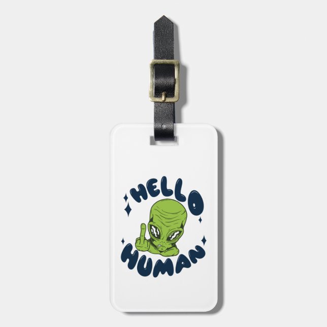 Hallo humane lustige Alien Gepäckanhänger (Vorderseite vertikal)