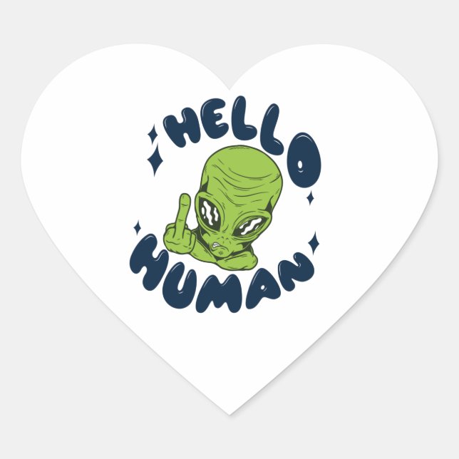 Hallo humane lustige Alien Herz-Aufkleber (Vorderseite)