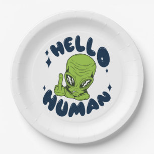 Hallo humane lustige Alien Pappteller