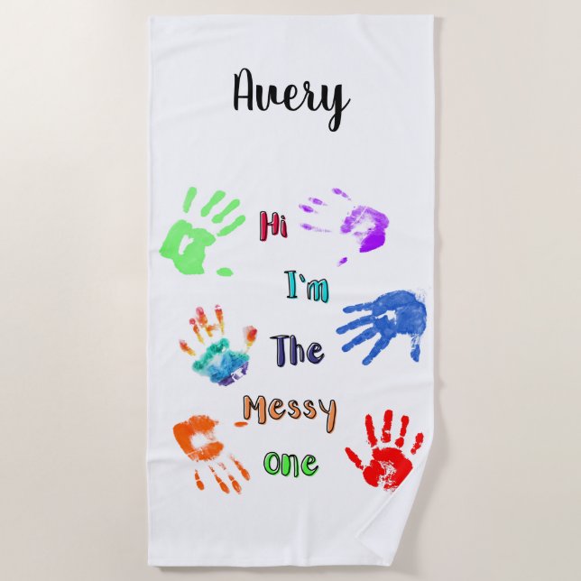 Hallo, ich bin der Messy - Paint Handprints Strandtuch (Vorderseite)