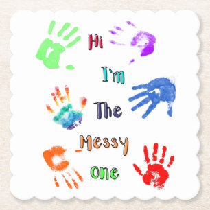 Hallo, ich bin der Messy - Paint Handprints Untersetzer