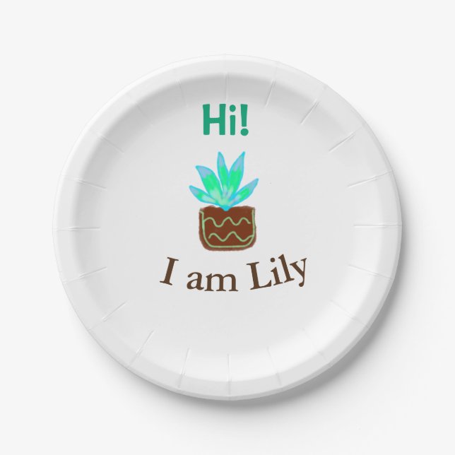 Hallo Ich bin Lily cactus succulent hinzufügen Nam Pappteller (Vorderseite)