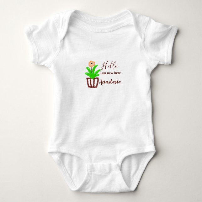 Hallo Ich bin neu hier Baby Dusche Kinder Blumenbl Baby Strampler (Vorderseite)
