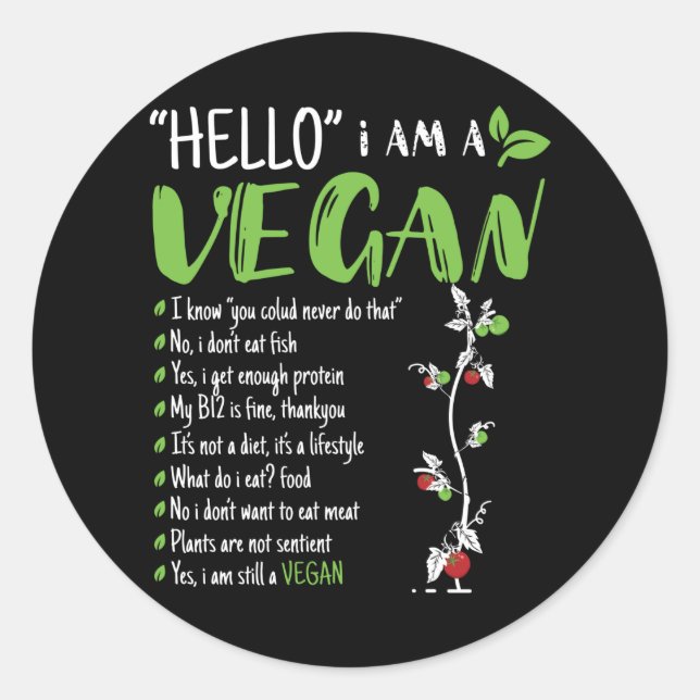 Hallo, ich bin Vegan Runder Aufkleber (Vorderseite)