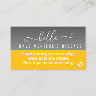 Hallo ich habe Menieres Disability ID Visitenkarte