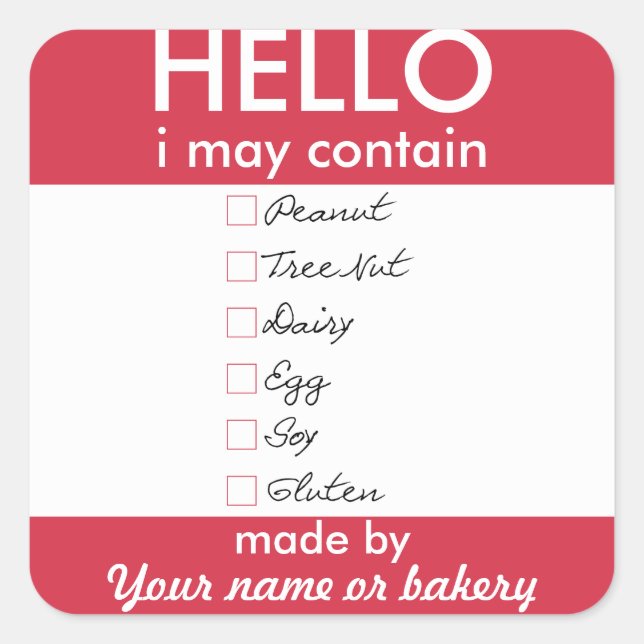 Hallo, ich kann die Personalisierte Bäckerei Aller Quadratischer Aufkleber (Vorderseite)