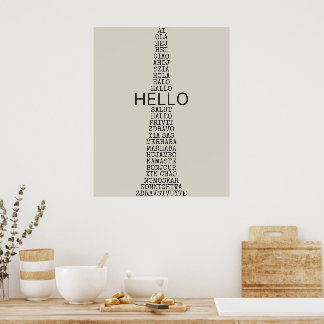 Hallo in Many Languages Print, Minimalistisch Entr Poster