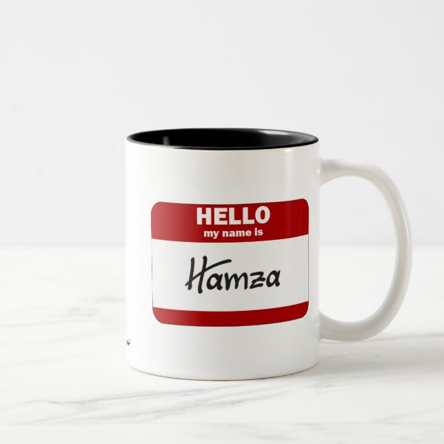 Hallo ist mein Name Hamza (rot) Zweifarbige Tasse (Rechts)