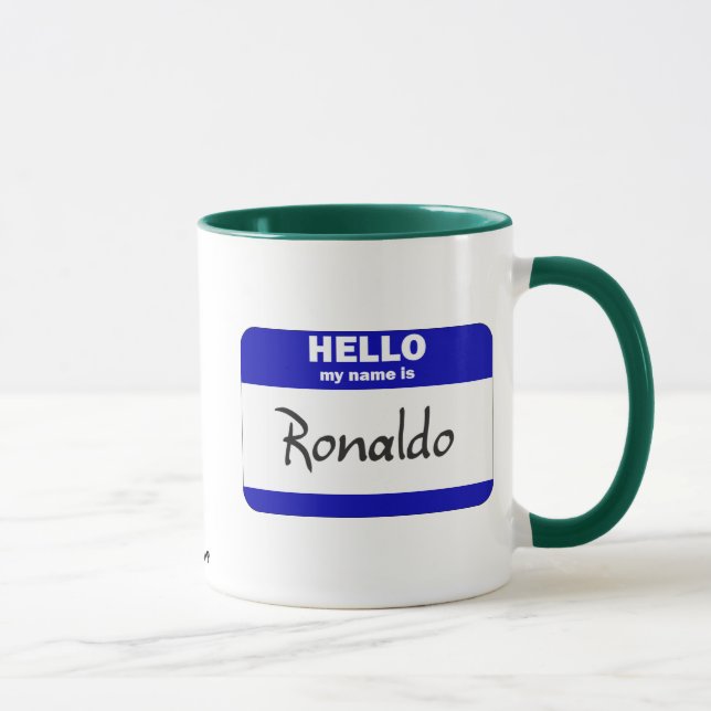 Hallo ist mein Name Ronaldo (blau) Tasse (Rechts)