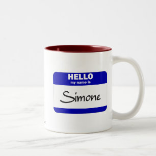Hallo ist mein Name Simone (blau) Zweifarbige Tasse