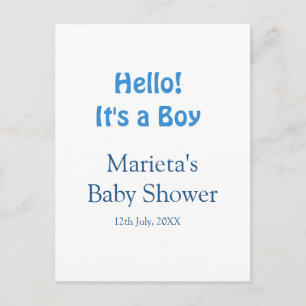 Hallo JUNGE BABY SHOWER BLAUER NAME DATUM EINFACH Postkarte
