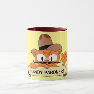 "HALLO KAMERAD!" Cartoon-Cowboy-Schnurrbart Katze Tasse