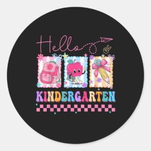 Hallo Kindergarten Lehrer Kokette Schleife Zurück Runder Aufkleber