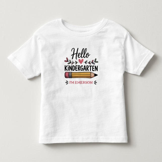 Hallo Kindergarten Personalisiert zurück zur Schul Kleinkind T-shirt (Vorderseite)