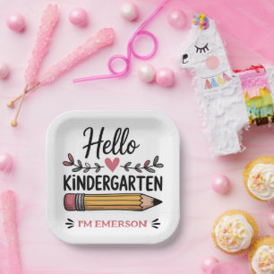 Hallo Kindergarten Personalisiert zurück zur Schul Pappteller
