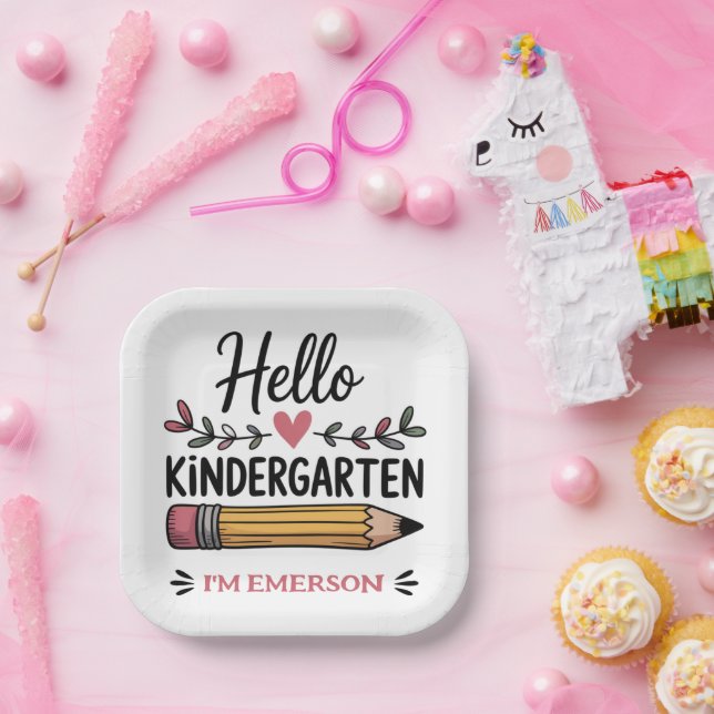 Hallo Kindergarten Personalisiert zurück zur Schul Pappteller (Party)