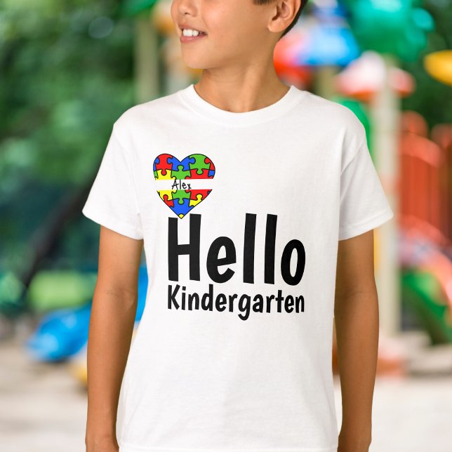 Hallo Kindergarten Puzzle Stücke Individuelle Name T-Shirt (Von Creator hochgeladen)