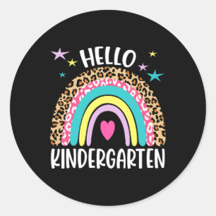 Hallo Kindergarten Rainbow Zurück zum Schullehrer Runder Aufkleber