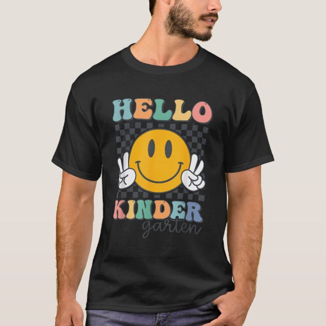 Hallo Kindergarten Retro Lächeln Lehrer Kinder zur T-Shirt (Vorderseite)