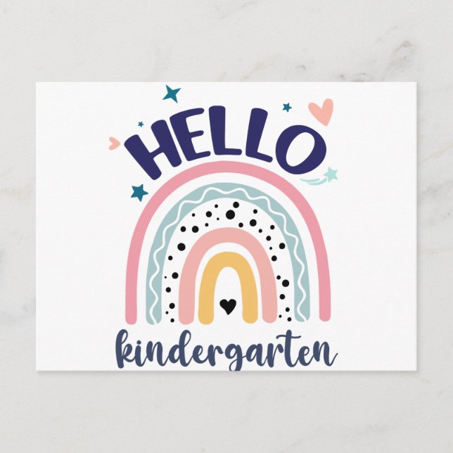 Hallo Kindergarten Retro Regenbogen für Lehrer Postkarte (Vorderseite)