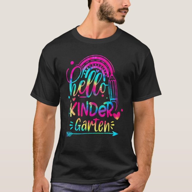Hallo Kindergarten-Team Tie Dye Back To School Tee (Vorderseite)