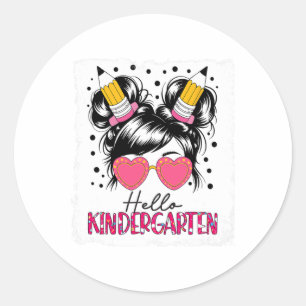 Hallo Kindergarten Unordentliche Bun Mädchen Zurüc Runder Aufkleber