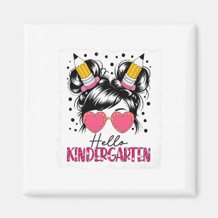 Hallo Kindergarten Unordentliche Dutt Mädchen Zurü Magnet