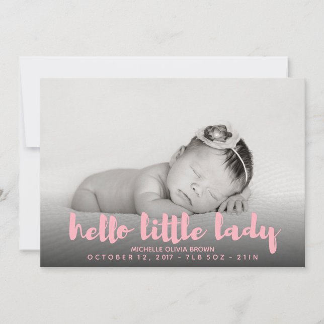 Hallo kleine Baby pink Foto Geburtserklärung Ankündigung (Vorderseite)