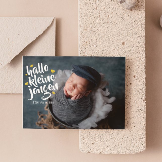 Hallo kleine jongen Gouden Hart Fotocollage Baby  Ankündigung (Von Creator hochgeladen)