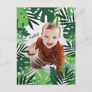 Hallo kleiner Junge im Dschungelrahmen Blätter Postkarte