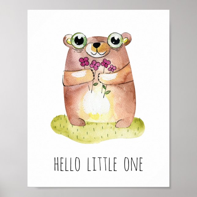 Hallo, Kleiner. Niedlicher Bärendruck. Baby Poster (Vorne)