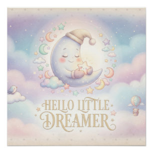 "Hallo Kleiner Träumer" Pastell-Mond-Design Poster