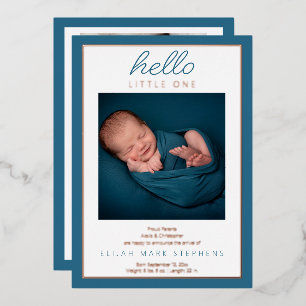 Hallo Kleiner Zwei Foto Baby Geburtsanzeige  Folieneinladung