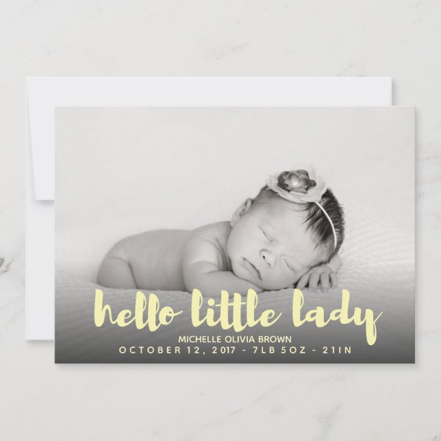 Hallo kleines Baby Gelb Foto Geburtserklärung Ankündigung (Vorderseite)
