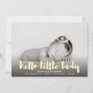 Hallo kleines Baby Gelb Foto Geburtserklärung Ankündigung