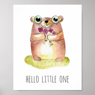 Hallo Kleines. Süßer Bärenaufdruck. Baby-Tier Poster