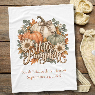 Hallo Kürbis Herbst Herbstflorales Personalisierte Fleecedecke
