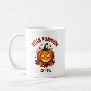 Hallo Kürbis Herbstliche Blätter Personalisiert Kaffeetasse